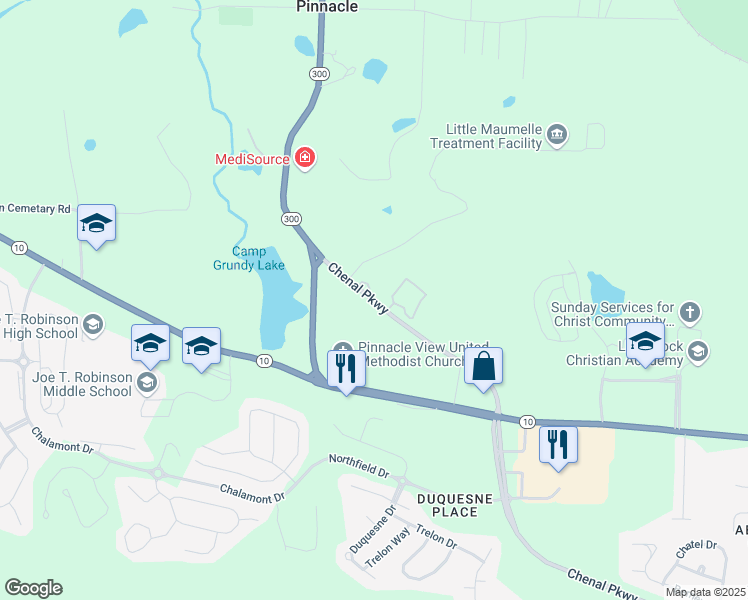 map of restaurants, bars, coffee shops, grocery stores, and more near 24800 Chenal Parkway in Little Rock