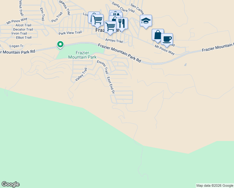 map of restaurants, bars, coffee shops, grocery stores, and more near 3513 Dakota Trail in Frazier Park