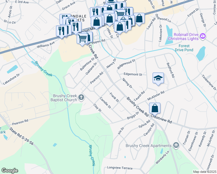 map of restaurants, bars, coffee shops, grocery stores, and more near 207 Frank Street in Easley