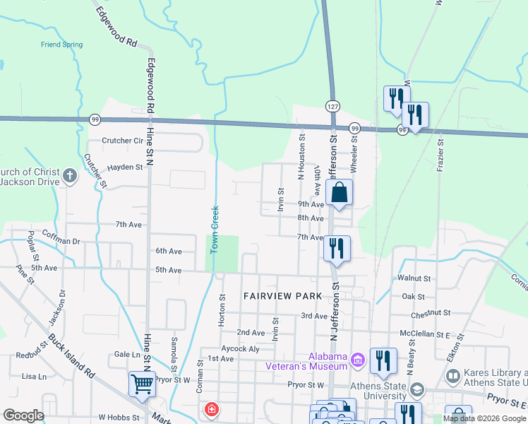 map of restaurants, bars, coffee shops, grocery stores, and more near 607 8th Avenue in Athens