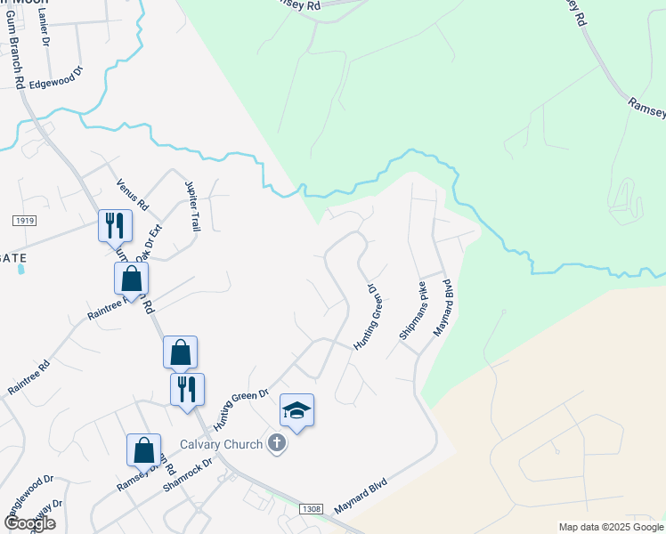 map of restaurants, bars, coffee shops, grocery stores, and more near 463 Hunting Green Drive in Jacksonville