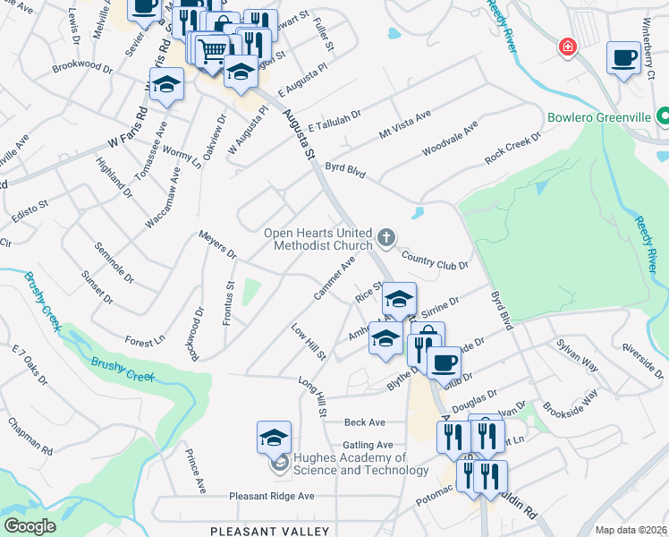 map of restaurants, bars, coffee shops, grocery stores, and more near 519 Meyers Drive in Greenville