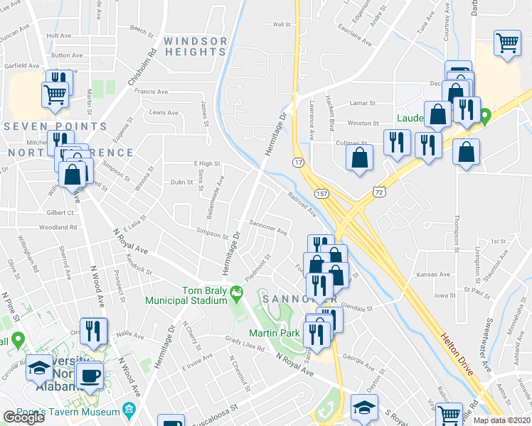 map of restaurants, bars, coffee shops, grocery stores, and more near 1110 Atlanta St in Florence