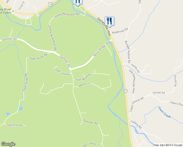 map of restaurants, bars, coffee shops, grocery stores, and more near River Meadows in Blairsville
