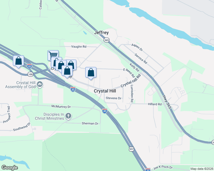 map of restaurants, bars, coffee shops, grocery stores, and more near in Crystal Hill