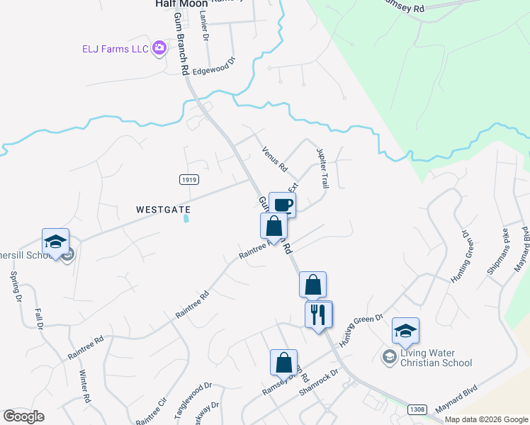 map of restaurants, bars, coffee shops, grocery stores, and more near 4275 Gum Branch Road in Jacksonville