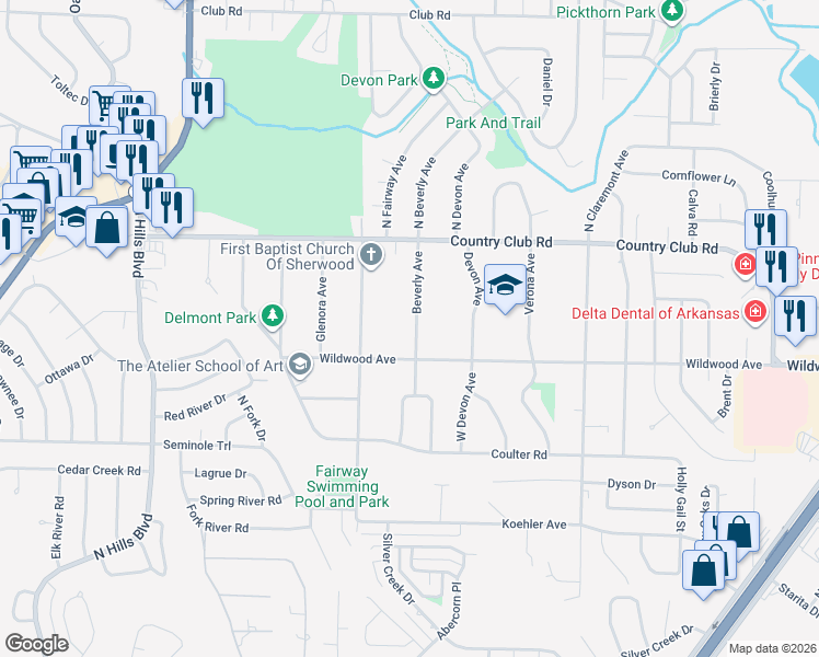 map of restaurants, bars, coffee shops, grocery stores, and more near 309 Beverly Avenue in Sherwood
