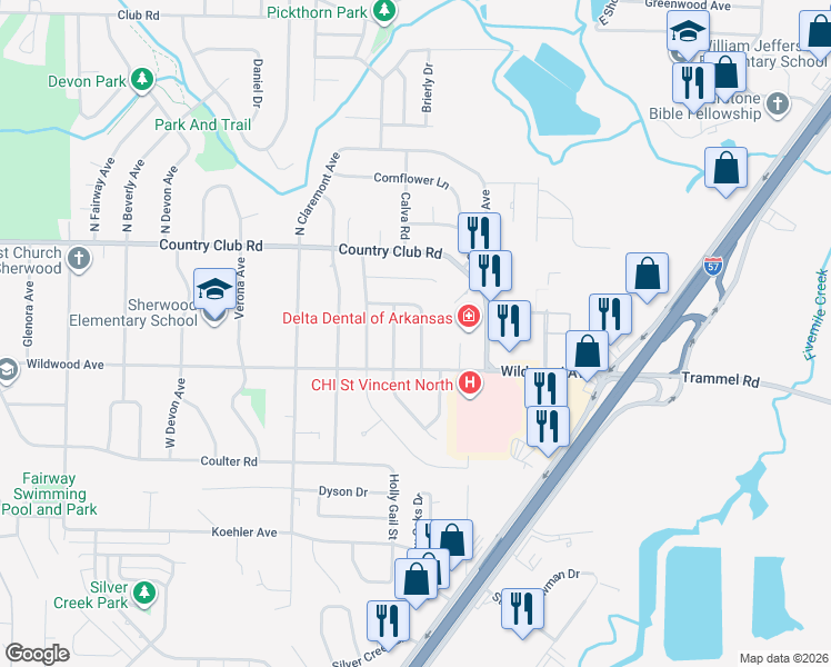 map of restaurants, bars, coffee shops, grocery stores, and more near 1507 Hawkwood Road in Sherwood
