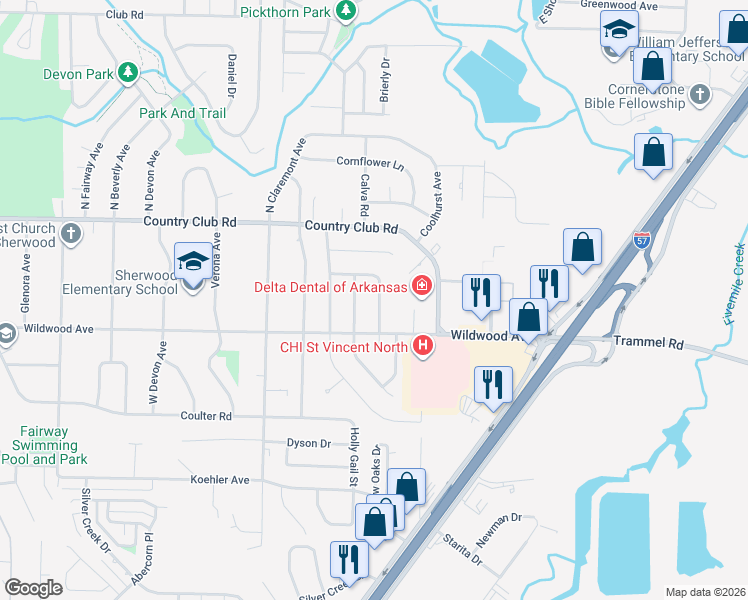 map of restaurants, bars, coffee shops, grocery stores, and more near 1507 Hawkwood Road in Sherwood