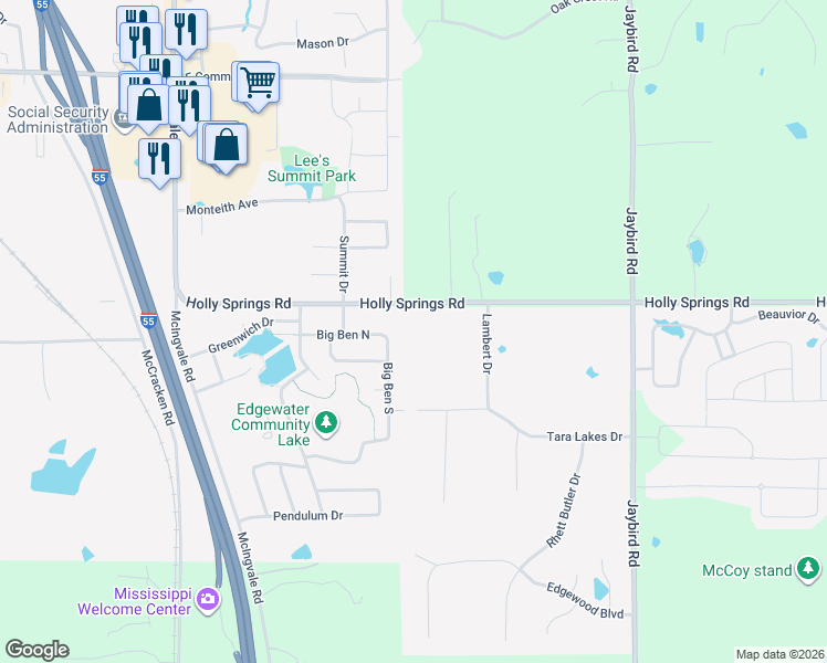 map of restaurants, bars, coffee shops, grocery stores, and more near 3120 Big Ben North in Hernando