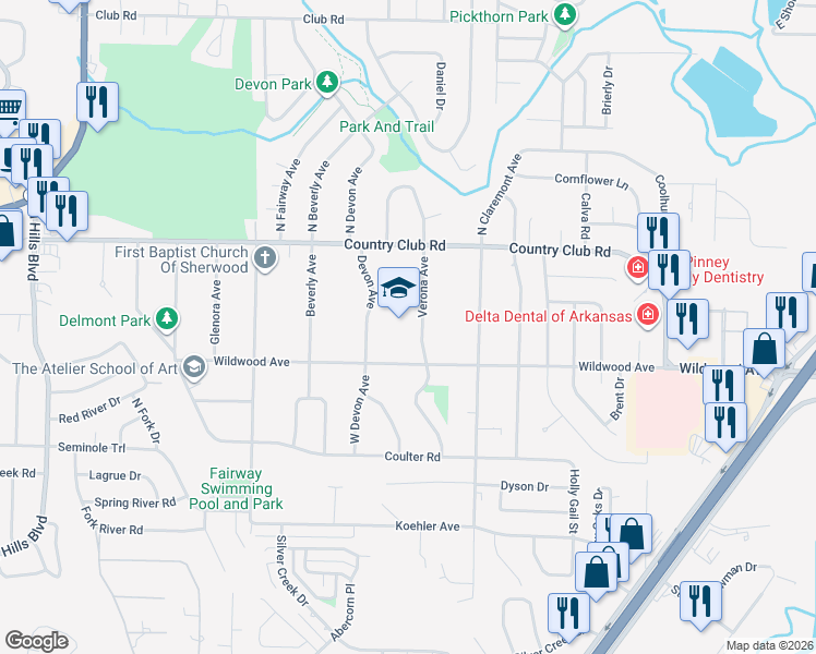 map of restaurants, bars, coffee shops, grocery stores, and more near 307 Verona Avenue in Sherwood