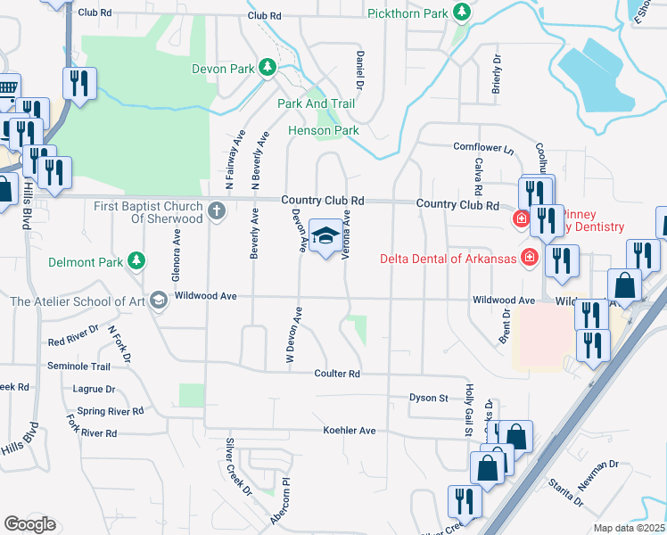 map of restaurants, bars, coffee shops, grocery stores, and more near 916 Wildwood Avenue in Sherwood