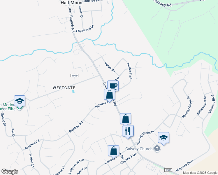 map of restaurants, bars, coffee shops, grocery stores, and more near 4274 Gum Branch Road in Jacksonville
