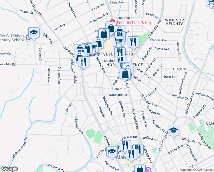 map of restaurants, bars, coffee shops, grocery stores, and more near 1100-1140 Sherrod Ave in Florence