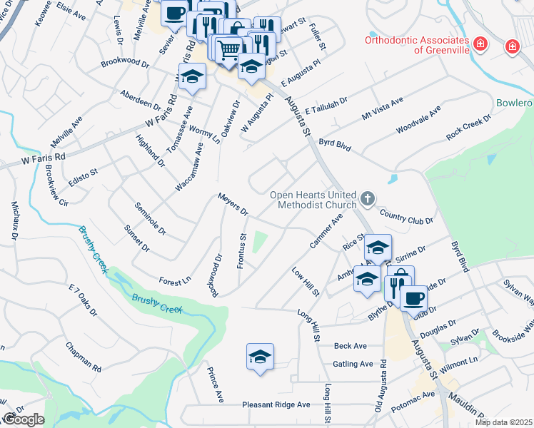 map of restaurants, bars, coffee shops, grocery stores, and more near 203 Phillips Lane in Greenville
