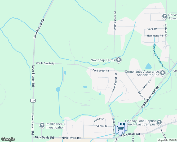 map of restaurants, bars, coffee shops, grocery stores, and more near 30084 Orville Smith Road in Harvest