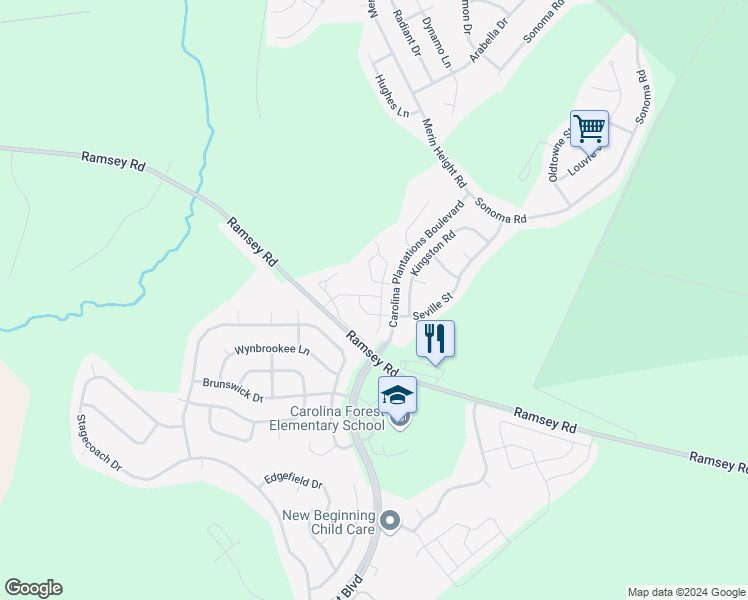 map of restaurants, bars, coffee shops, grocery stores, and more near 509 Cider Hill Road in Jacksonville