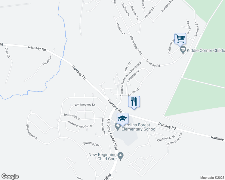 map of restaurants, bars, coffee shops, grocery stores, and more near 521 Cider Hill Road in Jacksonville