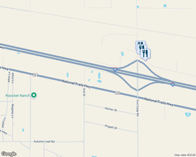 map of restaurants, bars, coffee shops, grocery stores, and more near 47800 National Trails Highway in Newberry Springs