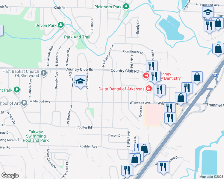 map of restaurants, bars, coffee shops, grocery stores, and more near 303 South Longfield Avenue in Sherwood