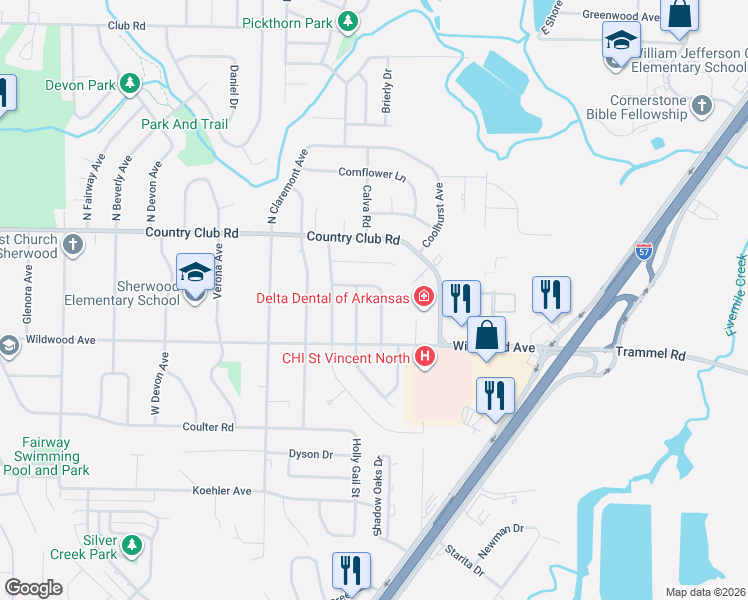 map of restaurants, bars, coffee shops, grocery stores, and more near 1404 Hawkwood Road in Sherwood