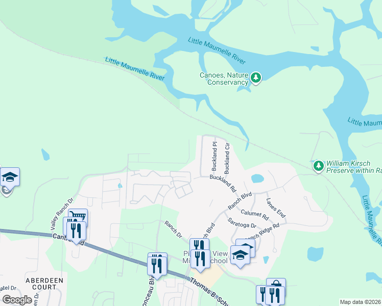 map of restaurants, bars, coffee shops, grocery stores, and more near 214 Buckland Circle in Little Rock