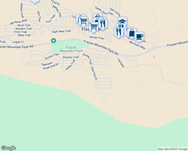 map of restaurants, bars, coffee shops, grocery stores, and more near 3544 Ohio Trail in Frazier Park