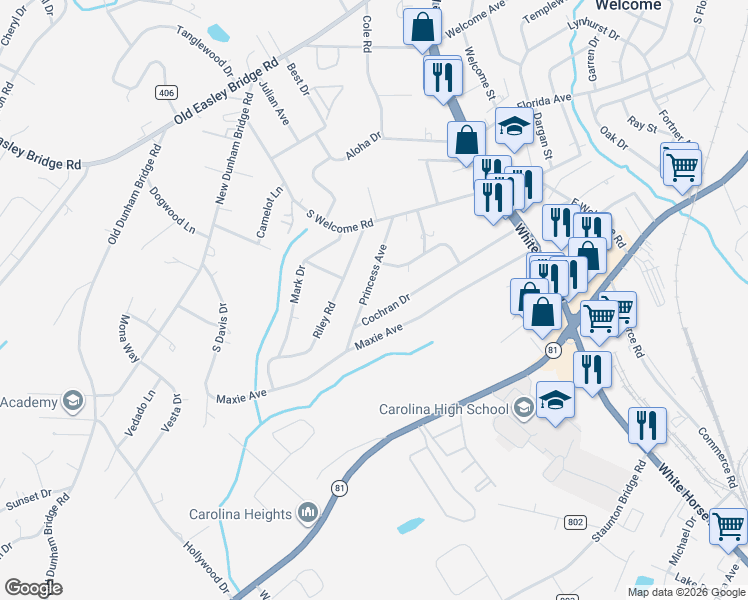 map of restaurants, bars, coffee shops, grocery stores, and more near 106 Princess Avenue in Greenville