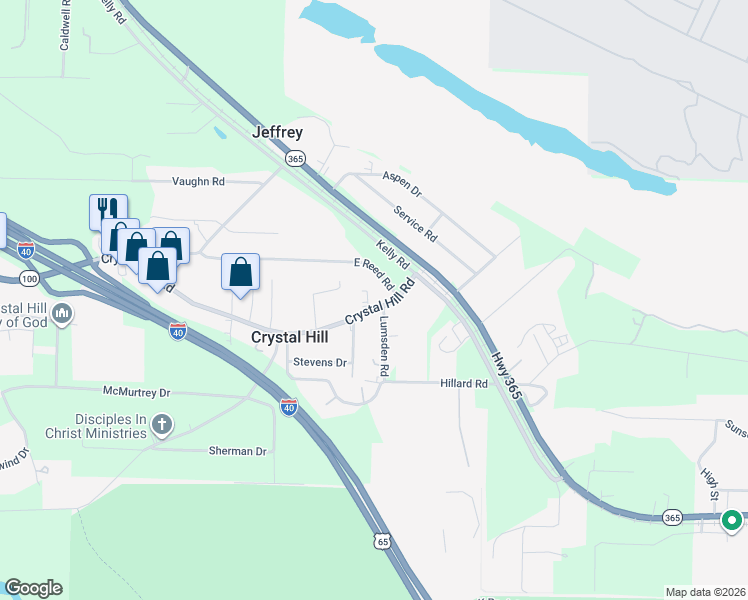 map of restaurants, bars, coffee shops, grocery stores, and more near 4904 Crystal Hill Road in North Little Rock