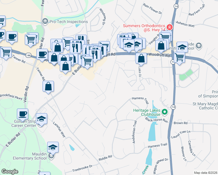 map of restaurants, bars, coffee shops, grocery stores, and more near 24634 Bell Road in Greenville