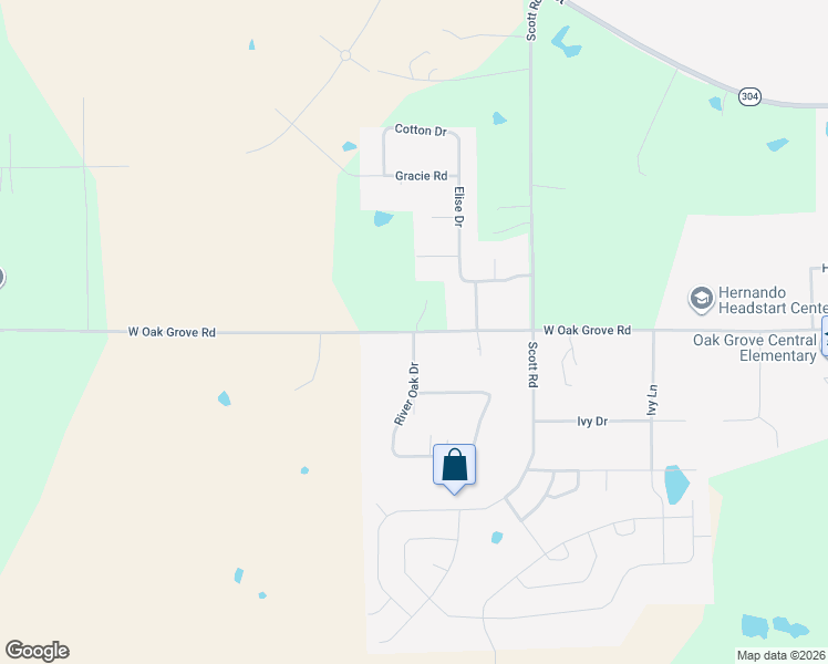 map of restaurants, bars, coffee shops, grocery stores, and more near 2042 West Oak Grove Road in Hernando