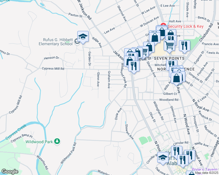 map of restaurants, bars, coffee shops, grocery stores, and more near 1204 Graham Avenue in Florence