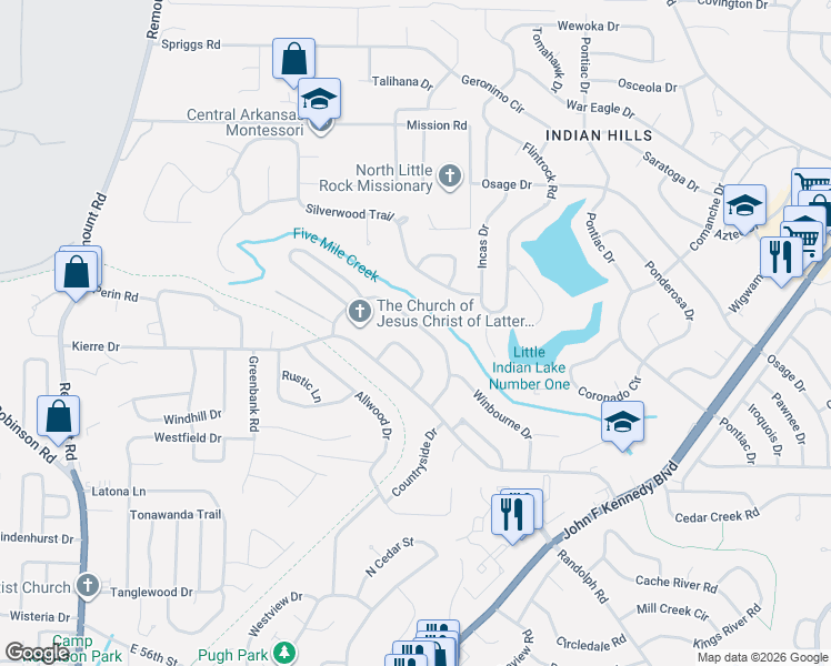 map of restaurants, bars, coffee shops, grocery stores, and more near 1110 Claycut Circle in North Little Rock