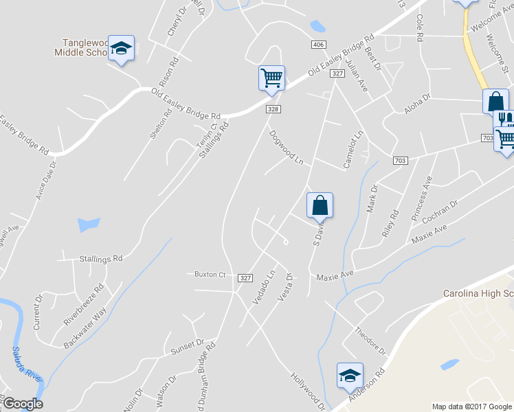 map of restaurants, bars, coffee shops, grocery stores, and more near 107 Mona Way in Greenville