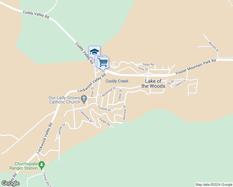 map of restaurants, bars, coffee shops, grocery stores, and more near 228 Chaparral Street in Frazier Park