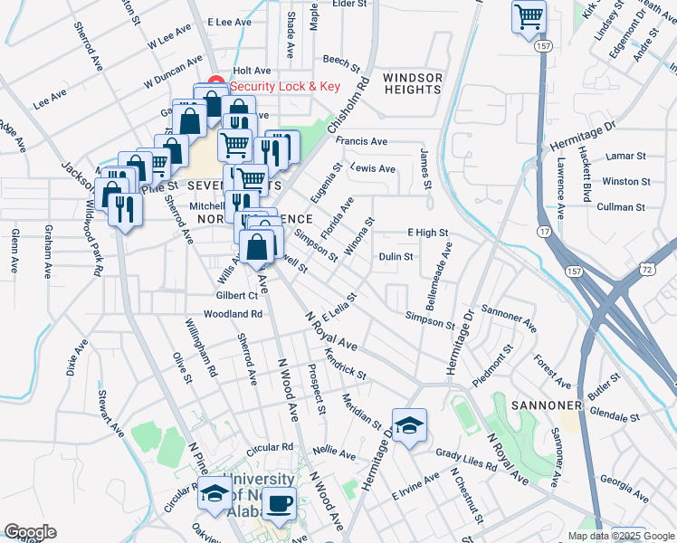 map of restaurants, bars, coffee shops, grocery stores, and more near 502 Simpson Street in Florence