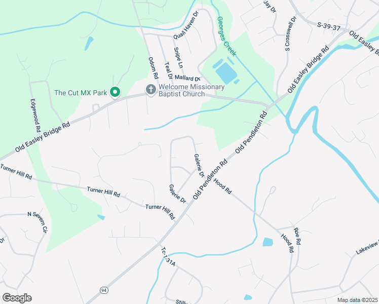 map of restaurants, bars, coffee shops, grocery stores, and more near 109 Galerie Drive in Easley
