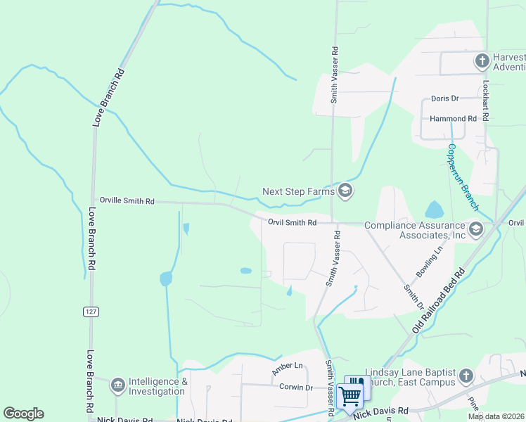 map of restaurants, bars, coffee shops, grocery stores, and more near 30084 Orville Smith Road in Harvest