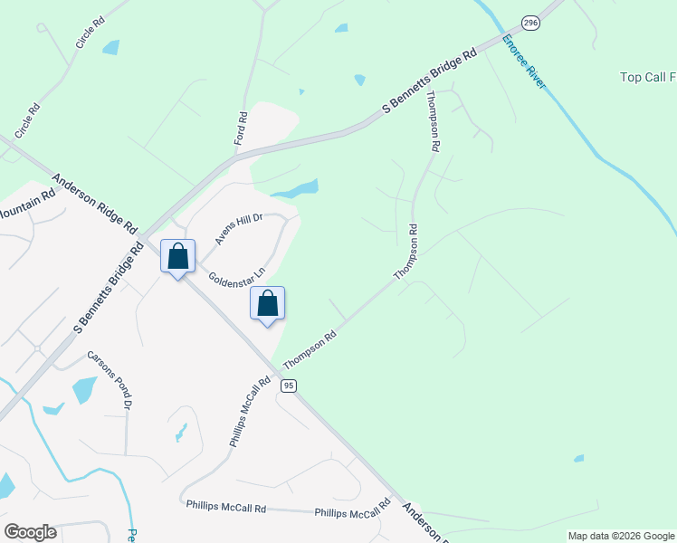 map of restaurants, bars, coffee shops, grocery stores, and more near 220 Thompson Road in Greer