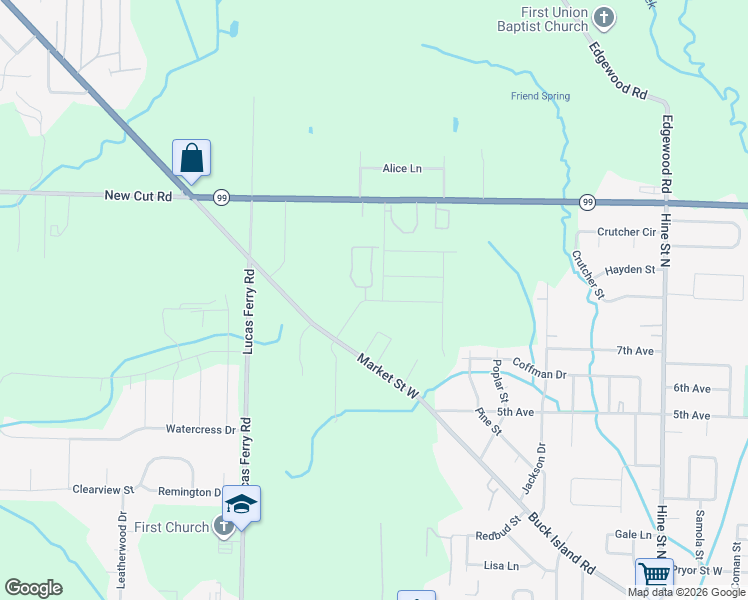 map of restaurants, bars, coffee shops, grocery stores, and more near Arrowhead Drive in Athens