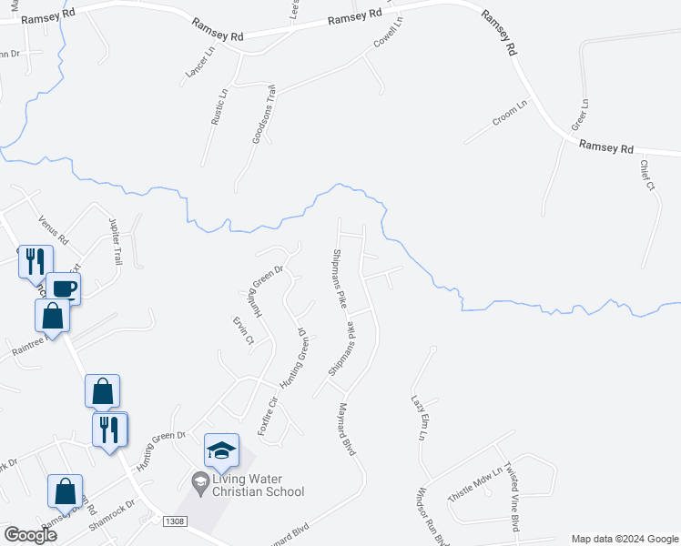 map of restaurants, bars, coffee shops, grocery stores, and more near 238 Shipmans Pike in Jacksonville