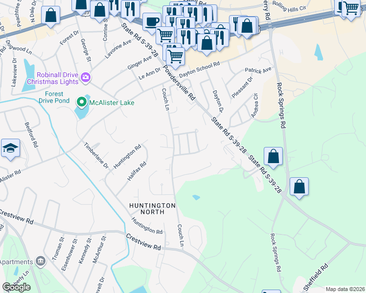 map of restaurants, bars, coffee shops, grocery stores, and more near 113 Waterford Way in Easley