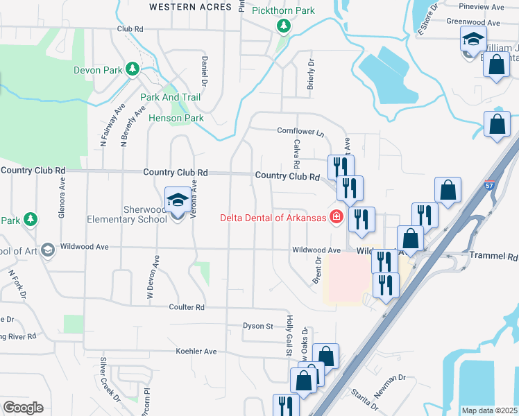map of restaurants, bars, coffee shops, grocery stores, and more near 206 South Longfield Avenue in Sherwood