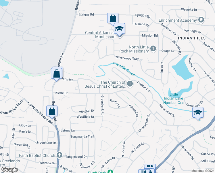 map of restaurants, bars, coffee shops, grocery stores, and more near 16 Cottage Court in North Little Rock