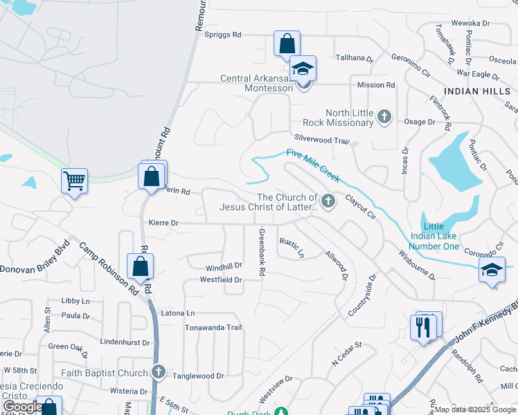 map of restaurants, bars, coffee shops, grocery stores, and more near 45 Perin Road in North Little Rock