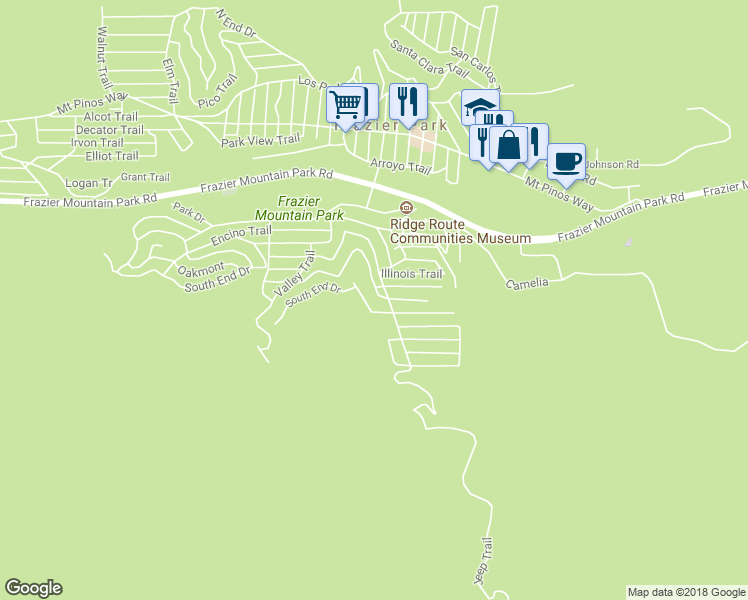 map of restaurants, bars, coffee shops, grocery stores, and more near 3544 Ohio Trail in Frazier Park