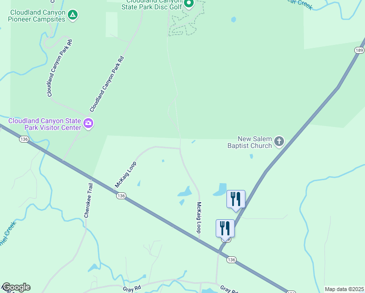 map of restaurants, bars, coffee shops, grocery stores, and more near 10 Cloudland Canyon Drive in Rising Fawn