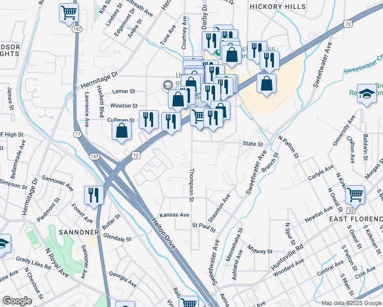 map of restaurants, bars, coffee shops, grocery stores, and more near 1602 State Street in Florence