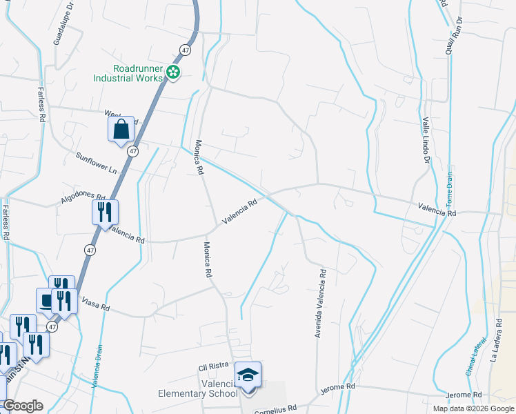 map of restaurants, bars, coffee shops, grocery stores, and more near 56 Valencia Rd in Peralta