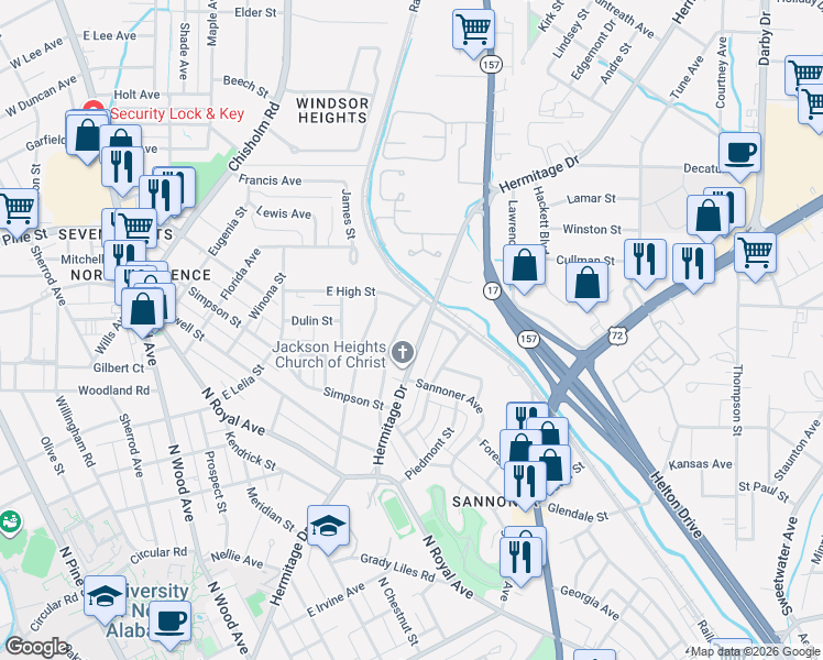 map of restaurants, bars, coffee shops, grocery stores, and more near 1100-1198 Military Road in Florence